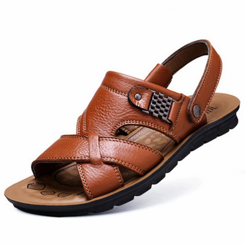 Big Size Men Leather Sandals Summer Classic Men  Slippers Soft Sandals for Comfortable Outdoor Target Pearl Sandals