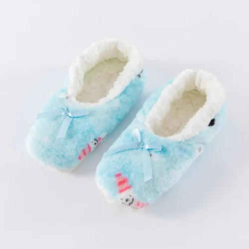 Winter Women Star Flock Soft Plush Slipper Winter Shoes Woman Butterfly-Knot Indoor Floor Shoes Women Slipper Shoes Pink Navy Childrens Slides Shoes