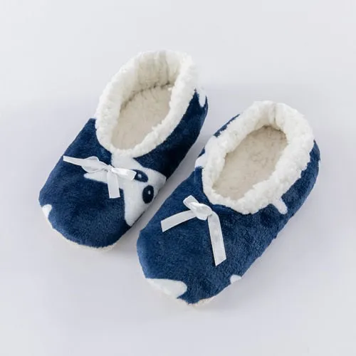 Winter Women Star Flock Soft Plush Slipper Winter Shoes Woman Butterfly-Knot Indoor Floor Shoes Women Slipper Shoes Pink Navy Peripheral Neuropathy Slippers