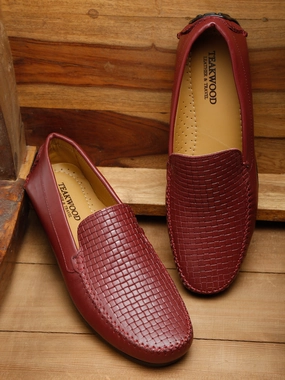 Casual Shoes Kohls Men Maroon Texture Genuine Leather Loafers
