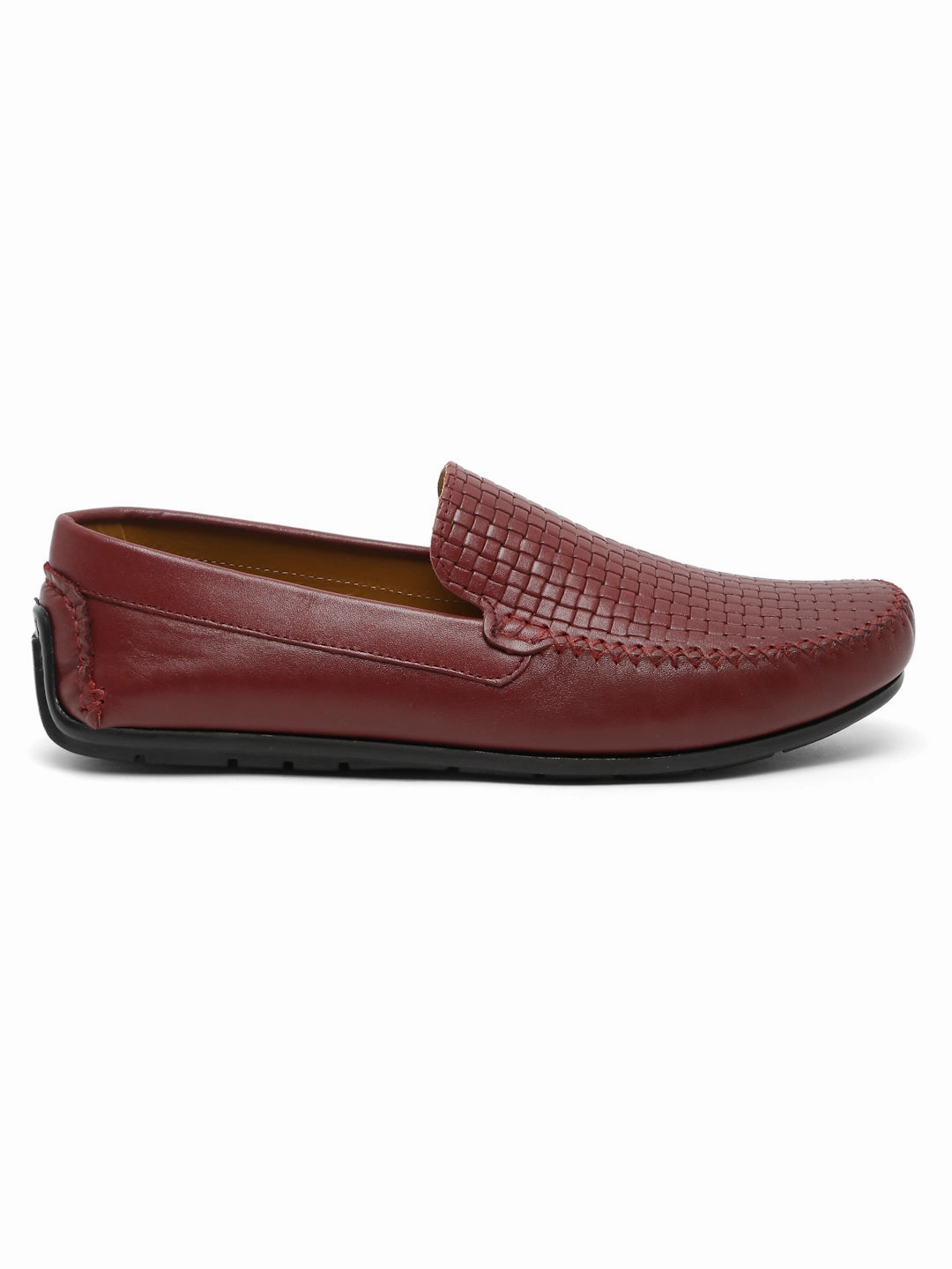 Old Money Casual Shoes Men Maroon Texture Genuine Leather Loafers