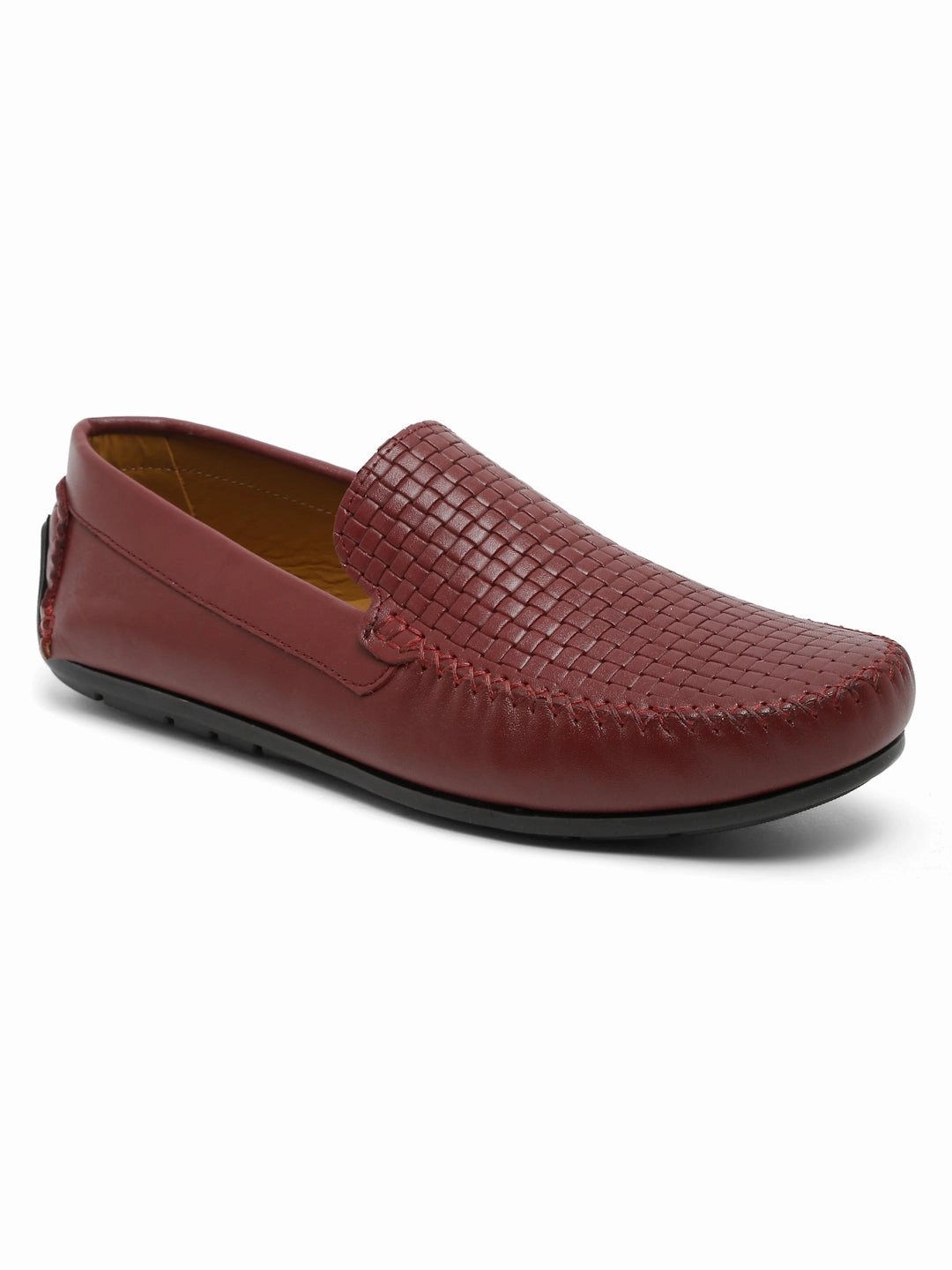 Men Maroon Texture Genuine Leather Loafers Timberland Shoes Casual