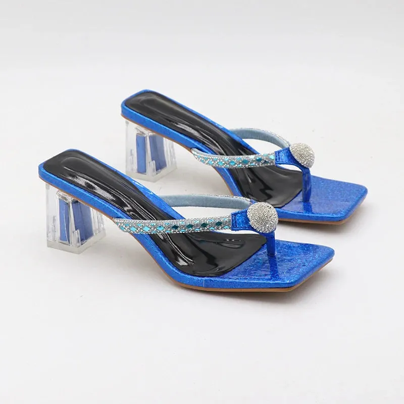 Moogle Slitters Ffxiv Liyke Mode Glitter Strass Frauen Transparent Low Heels Hausschuhe Kristall Strap Sandalen Schuhe Flip-Flops Offene spitze Rutschen