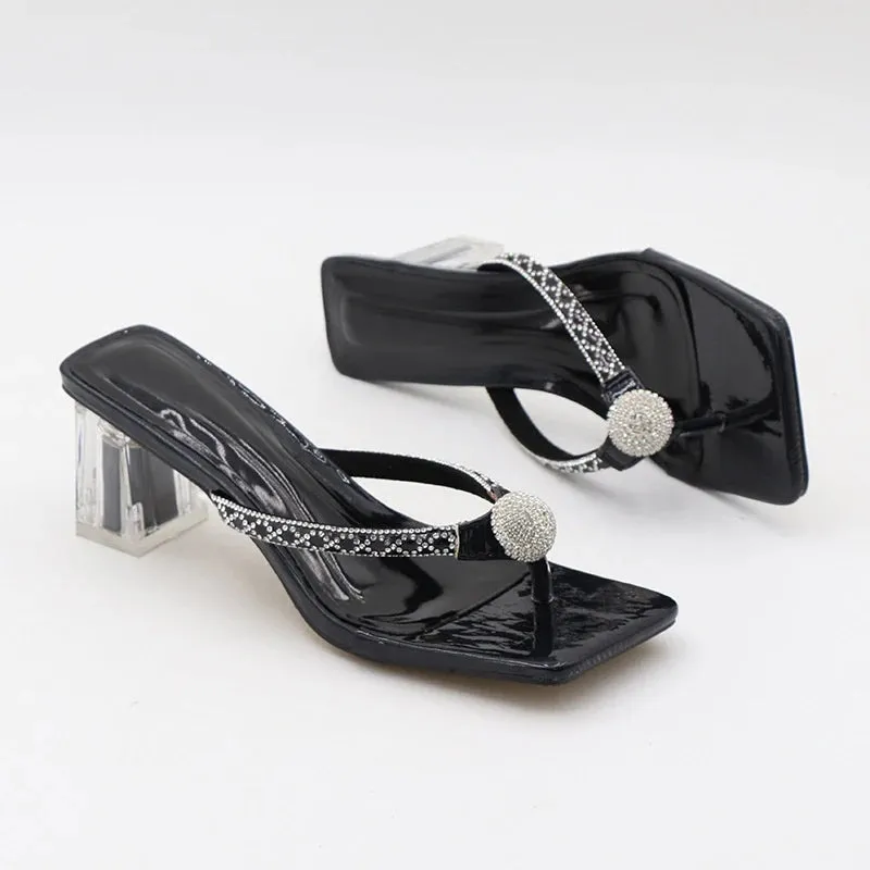 Birkenstocks Slippers Liyke Mode Glitter Strass Frauen Transparent Low Heels Hausschuhe Kristall Strap Sandalen Schuhe Flip-Flops Offene spitze Rutschen