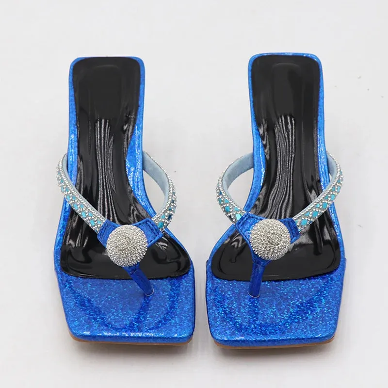 Best Slide Sandals Liyke Mode Glitter Strass Frauen Transparent Low Heels Hausschuhe Kristall Strap Sandalen Schuhe Flip-Flops Offene spitze Rutschen