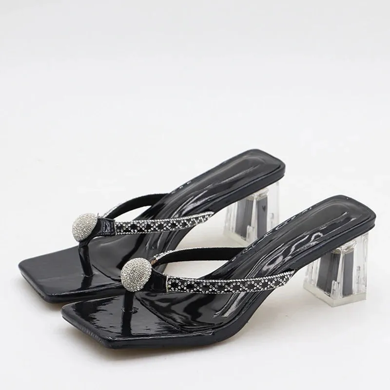 Kira Sport Slide Liyke Mode Glitter Strass Frauen Transparent Low Heels Hausschuhe Kristall Strap Sandalen Schuhe Flip-Flops Offene spitze Rutschen