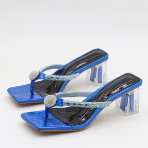 Liyke Mode Glitter Strass Frauen Transparent Low Heels Hausschuhe Kristall Strap Sandalen Schuhe Flip-Flops Offene spitze Rutschen Sock Slippers