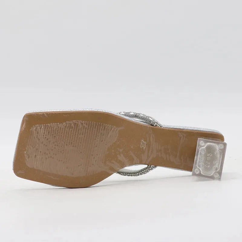 Fit Slippers Liyke Mode Glitter Strass Frauen Transparent Low Heels Hausschuhe Kristall Strap Sandalen Schuhe Flip-Flops Offene spitze Rutschen