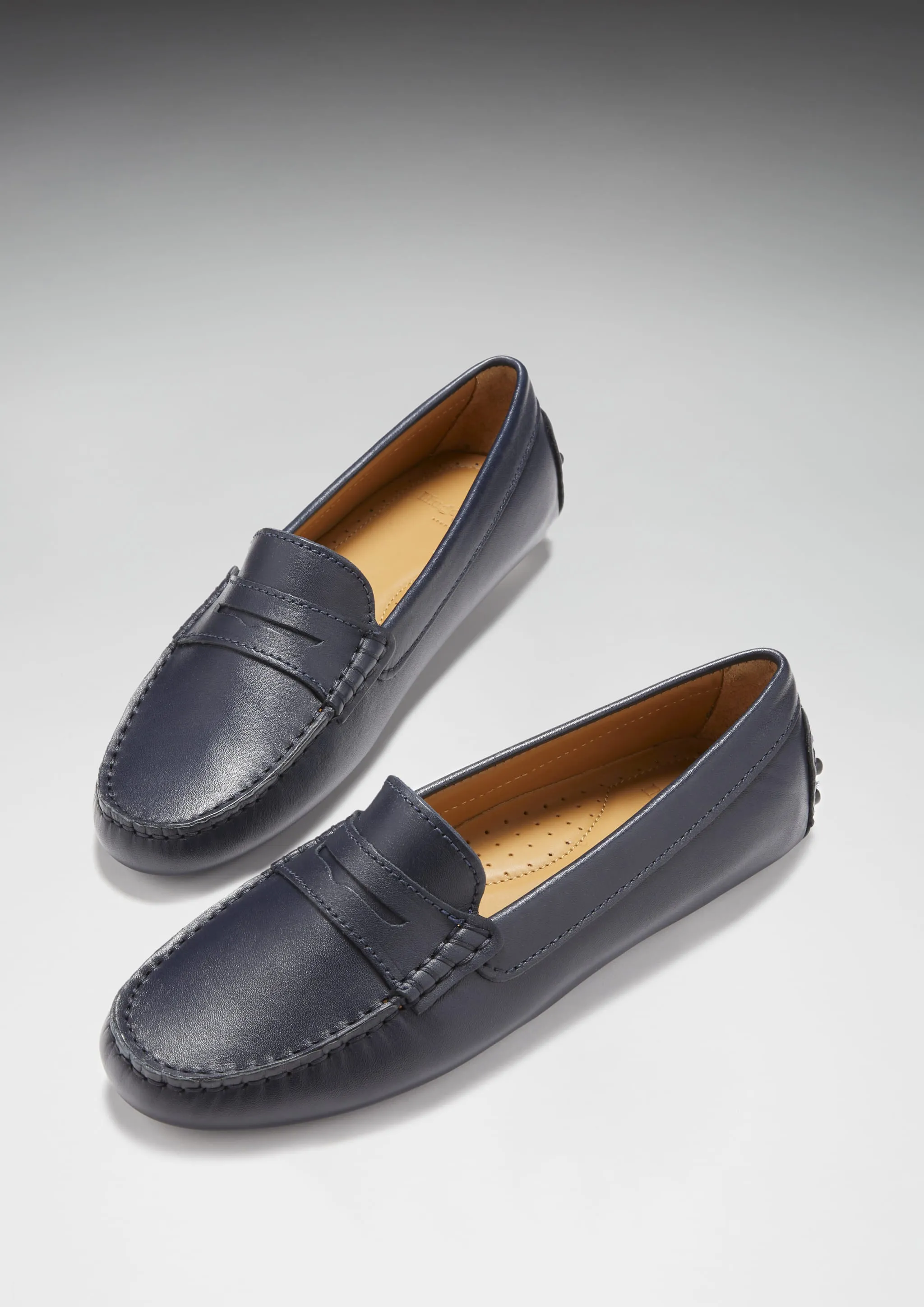 Women's Penny Driving Loafers, navy blue leather Eleanor Loafers