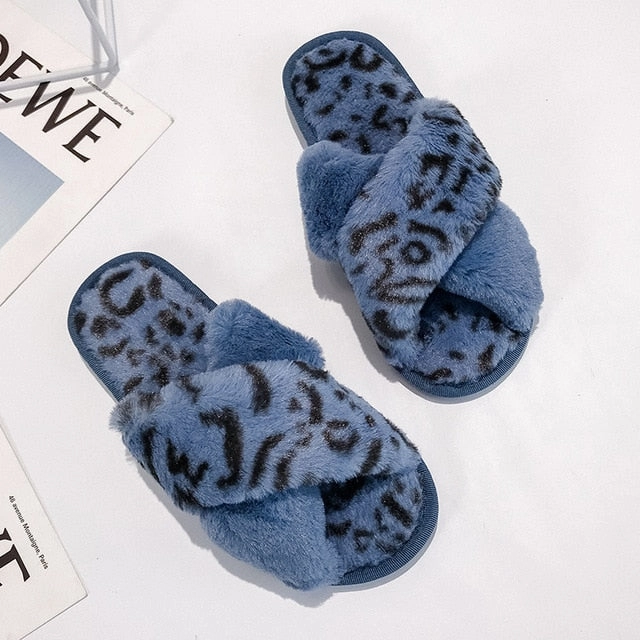 Winter Women House Slippers Faux Fur Fashion Warm Shoes Woman Slip on Flats Female Slides Black Pink cozy home  furry slippers Cleaning Flip Flops