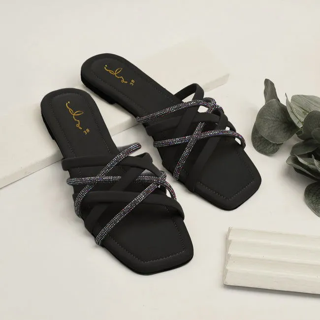 Women Fashion Luxurious Cross Over Strap Slides Style Flat Slippers, Sandal Perfect for Summer Wear - Comfortable and Stylish for Any Occasion Black, Light Green Slippers Cross