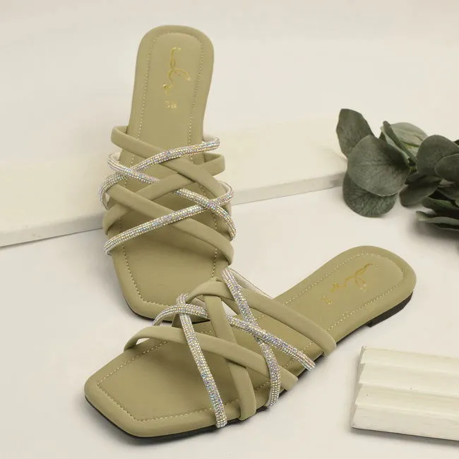 Women Fashion Luxurious Cross Over Strap Slides Style Flat Slippers, Sandal Perfect for Summer Wear - Comfortable and Stylish for Any Occasion Black, Light Green Trip Slippers