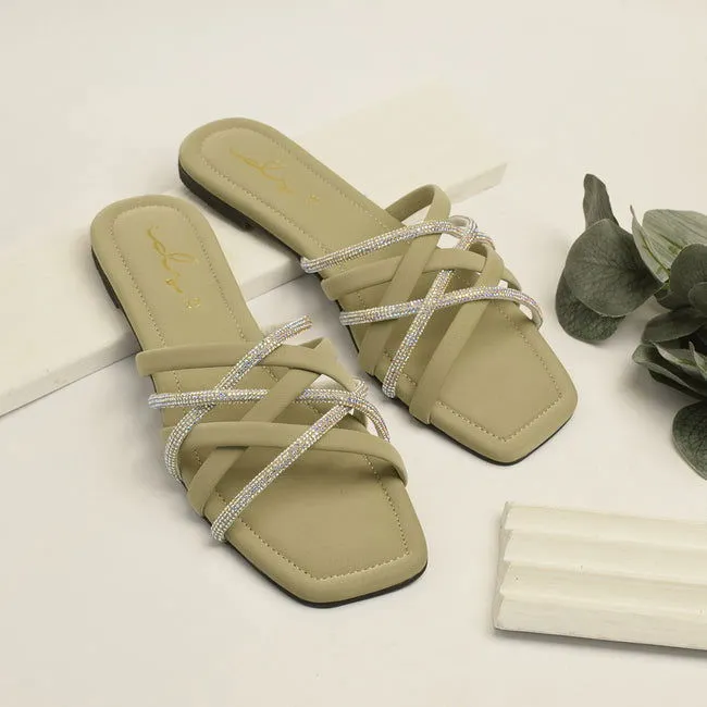 Scurtain Slippers Women Fashion Luxurious Cross Over Strap Slides Style Flat Slippers, Sandal Perfect for Summer Wear - Comfortable and Stylish for Any Occasion Black, Light Green