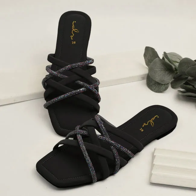 Women Fashion Luxurious Cross Over Strap Slides Style Flat Slippers, Sandal Perfect for Summer Wear - Comfortable and Stylish for Any Occasion Black, Light Green Muk Luk Slippers