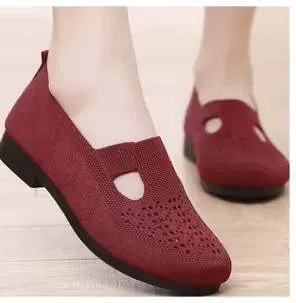 Oxblood Loafers Women Light Breathable Slip-On Mesh Loafers