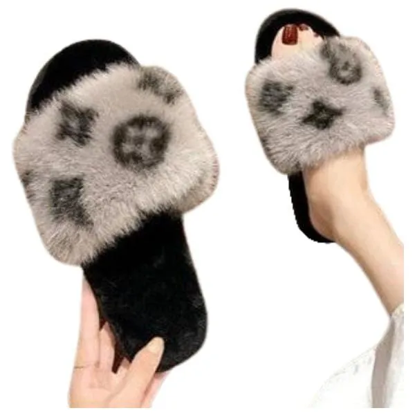 Velvet Slippers Women monogram fluffy comfy slipper