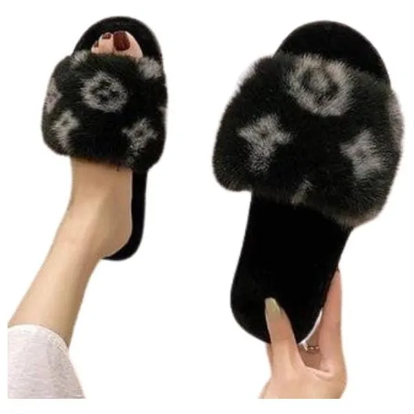 Women monogram fluffy comfy slipper Christmas Slippers Family
