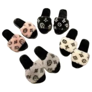 Women monogram fluffy comfy slipper Loc Dog Bunny Slippers