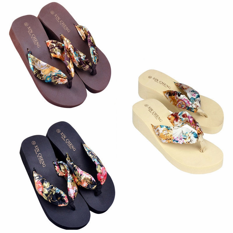 Flip Flop Dbd Women Flip Flops Platform Wedges High Heels Women Sals Platform Flip Slippers Beach Shoes Bohemia Flower woman shoes ILML