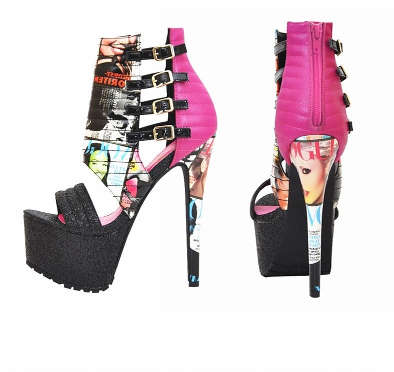 Platform Heel Sandals Women High Heel Stiletto Patent Leather Bowtie Ankle Buckle strap Open Toe  Nightclub Party Shoes.