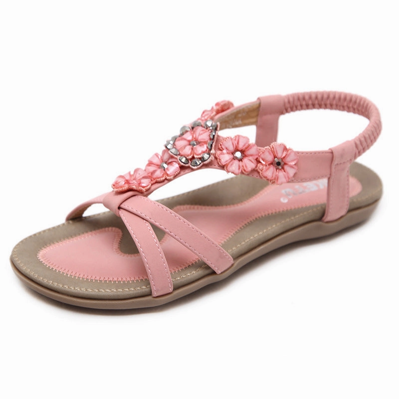 Women's Boho Casual Flat Ankle Elastic Flip Flop Sandals Jellies Sandals