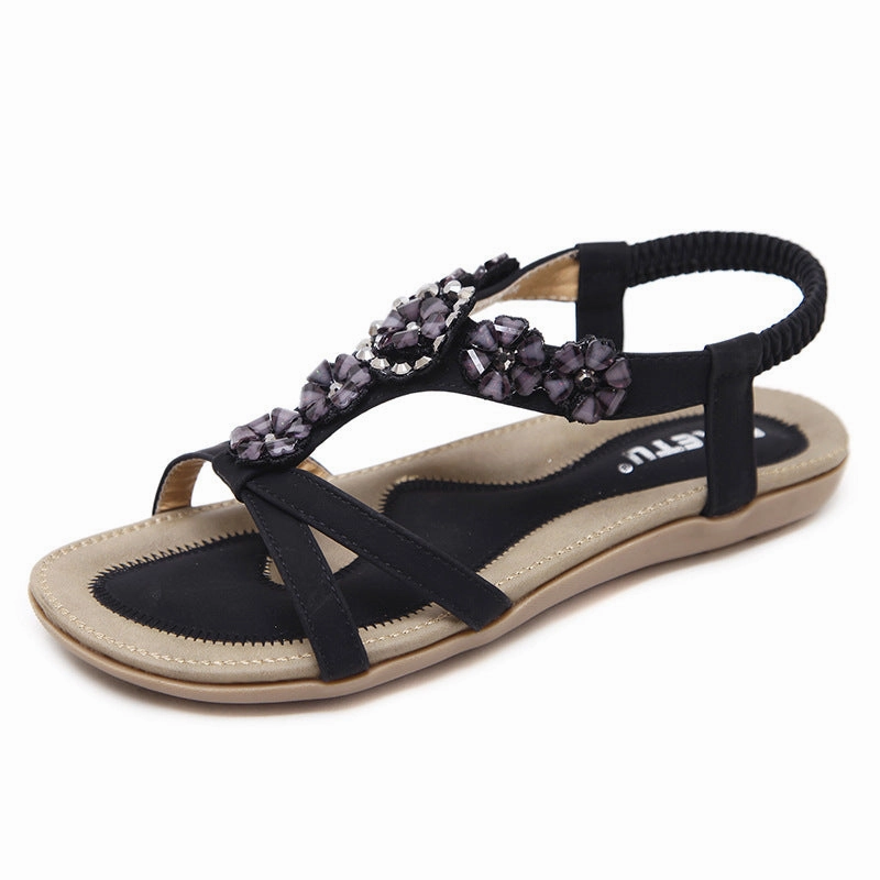 Sandals Huaraches Women's Boho Casual Flat Ankle Elastic Flip Flop Sandals