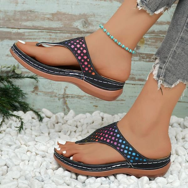 Women's Casual Color Plaid Flat Flip Flops 13332103S Flip Flops Comfortable