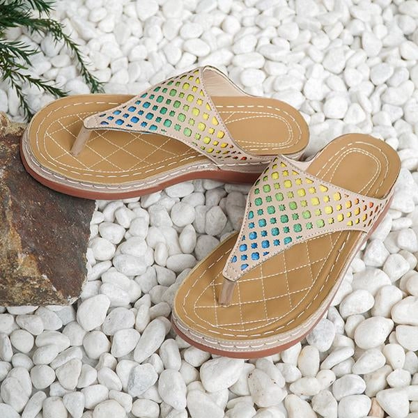 Flip Flops Neon Women's Casual Color Plaid Flat Flip Flops 13332103S