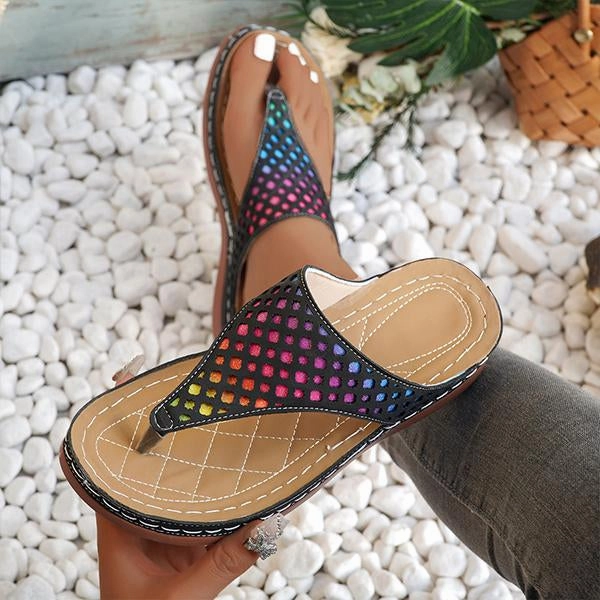 I Love Wearing Flip Flops Women's Casual Color Plaid Flat Flip Flops 13332103S