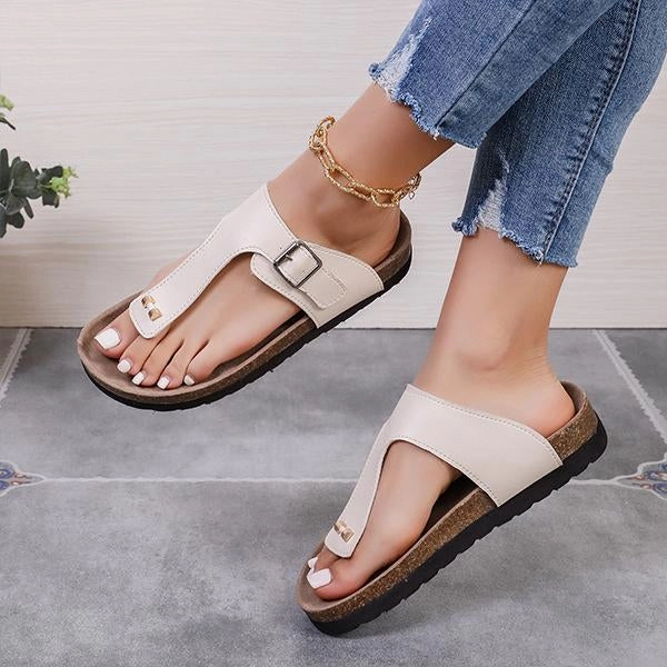 Flip Flops High Heels Women's Fashion Buckled Decorative Flat Flip Flops 31046881S