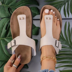 Women's Fashion Buckled Decorative Flat Flip Flops 31046881S Dorm Shower Flip Flops