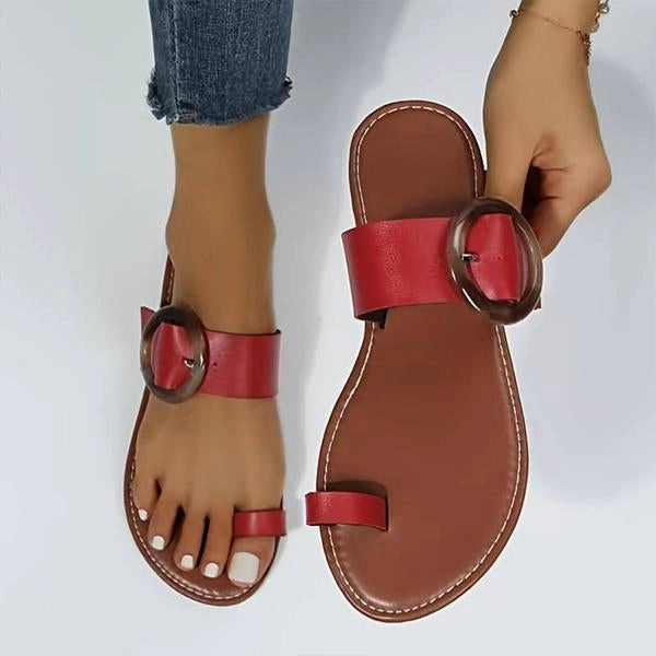 Women's Fashionable Flat Buckle Beach Flip-Flops 99182042S Play Flip Flops