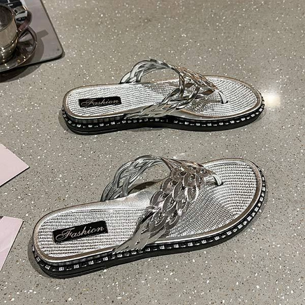 Streetwear Flip Flops Women's Non-Slip Hollow Flat Bottom Fashion Flip Flops 61192670C