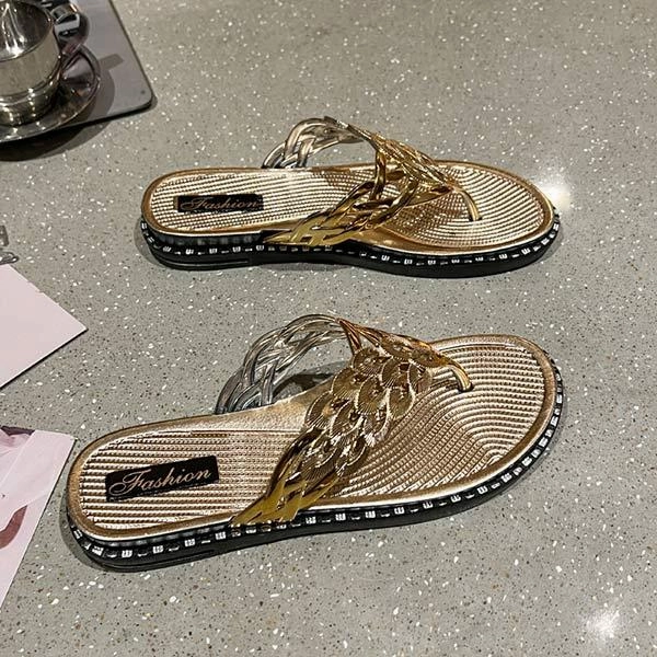 Women's Non-Slip Hollow Flat Bottom Fashion Flip Flops 61192670C Designer Wedge Flip Flops