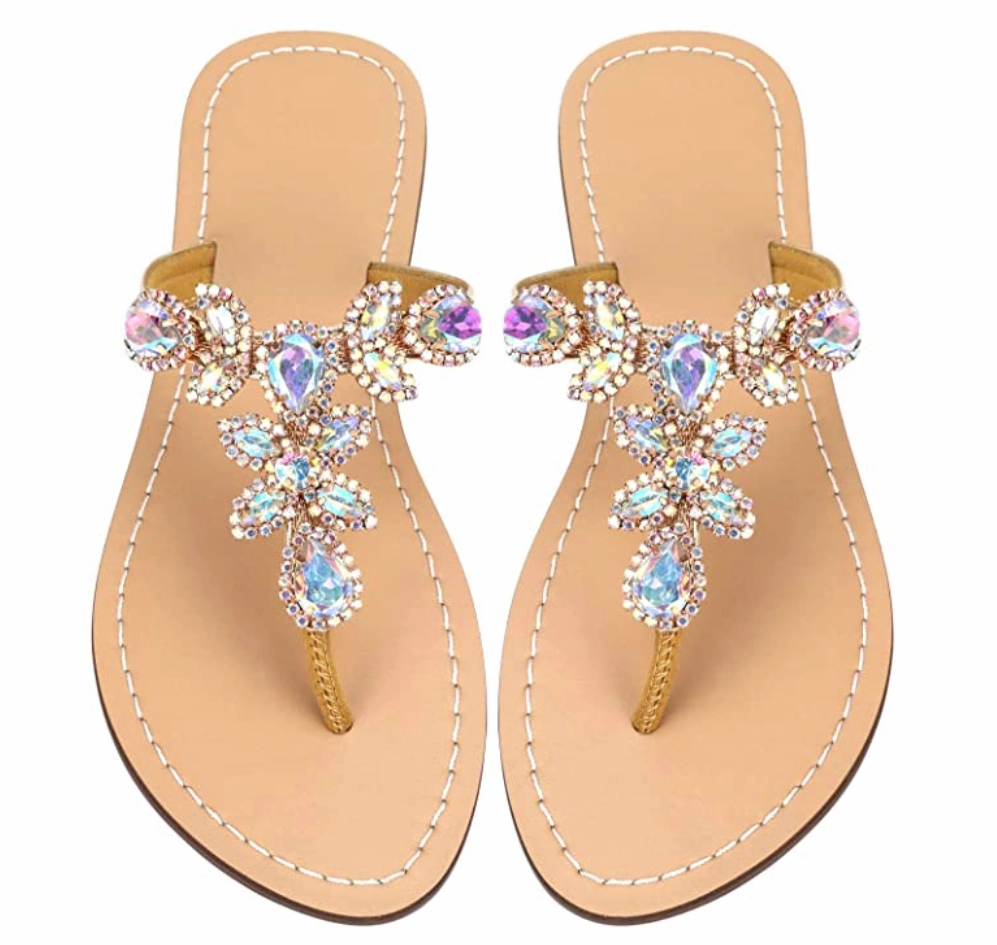 Flip Flops Wide Fit Women's Summer Rhinestone Jeweled Sandals