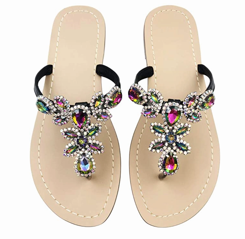 Women's Summer Rhinestone Jeweled Sandals Zebra Flip Flops