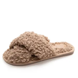 Earth Slippers Women's curly furry slippers criss cross house shoes