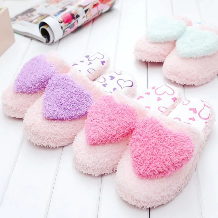 Bombas Gripper Slippers Women's cute heart slippers soft plush warm house shoes