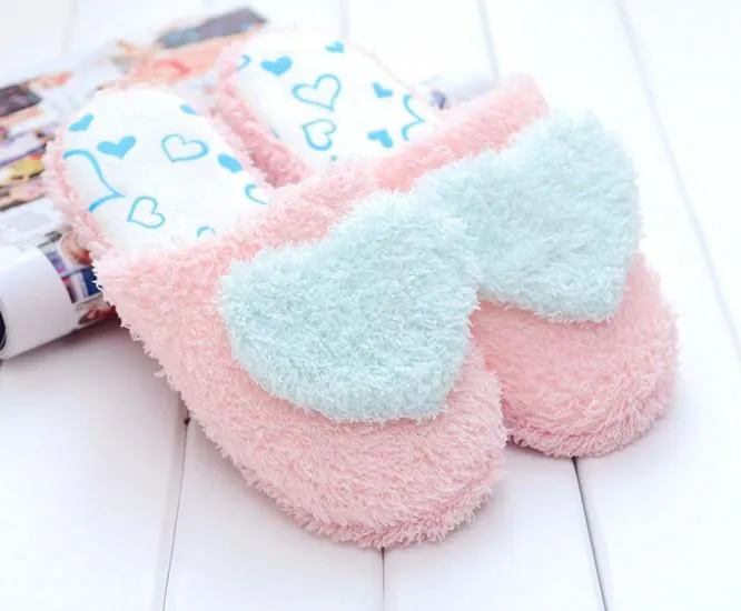 Slippers Asian Women's cute heart slippers soft plush warm house shoes
