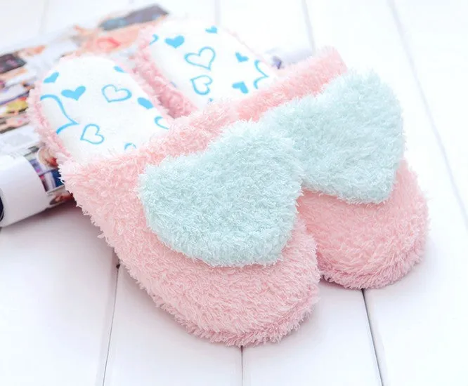 Easy To Knit Slippers Women's cute heart slippers soft plush warm house shoes