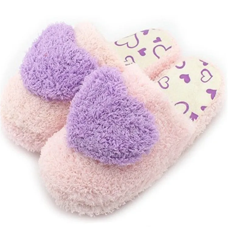 Fuzzy Tall Slippers Women's cute heart slippers soft plush warm house shoes