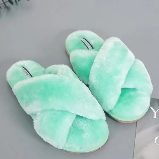 Wizard Of Oz Slippers Case Women's fashion criss cross furry slippers winter warm house shoes solid color