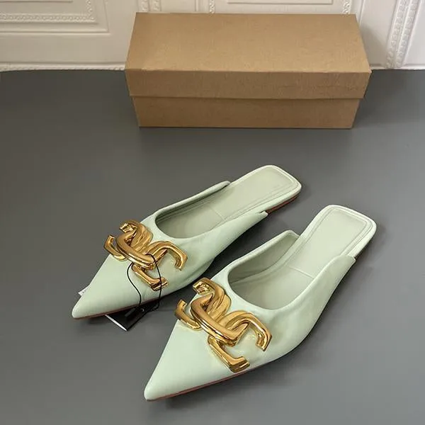 Trout Slippers Women's Fashionable Pointed Toe Buckle Decorated Flat Slippers 33004057S