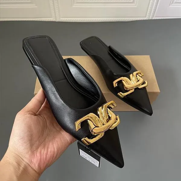 Women's Fashionable Pointed Toe Buckle Decorated Flat Slippers 33004057S Jumpman Slides