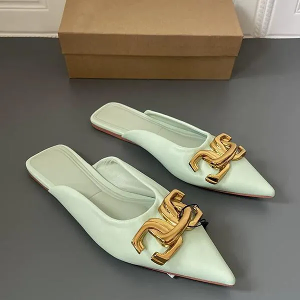 Women's Fashionable Pointed Toe Buckle Decorated Flat Slippers 33004057S Fox Slippers