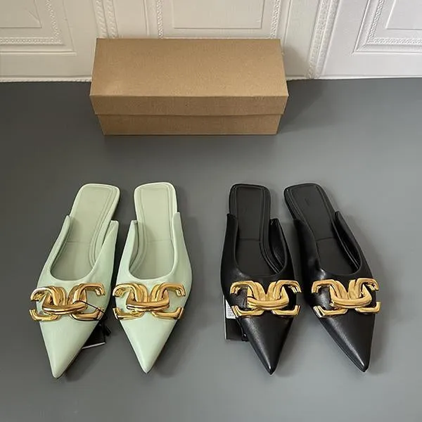 Women's Fashionable Pointed Toe Buckle Decorated Flat Slippers 33004057S Kappa Slides 222