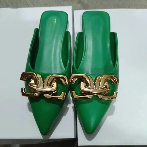 Luk Ees Slippers Women's Fashionable Pointed Toe Buckle Decorated Flat Slippers 33004057S