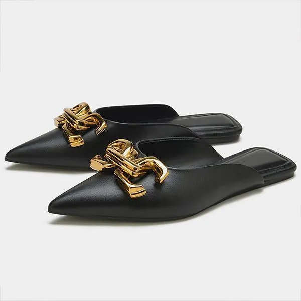 Women's Fashionable Pointed Toe Buckle Decorated Flat Slippers 33004057S Toe Separator Slippers