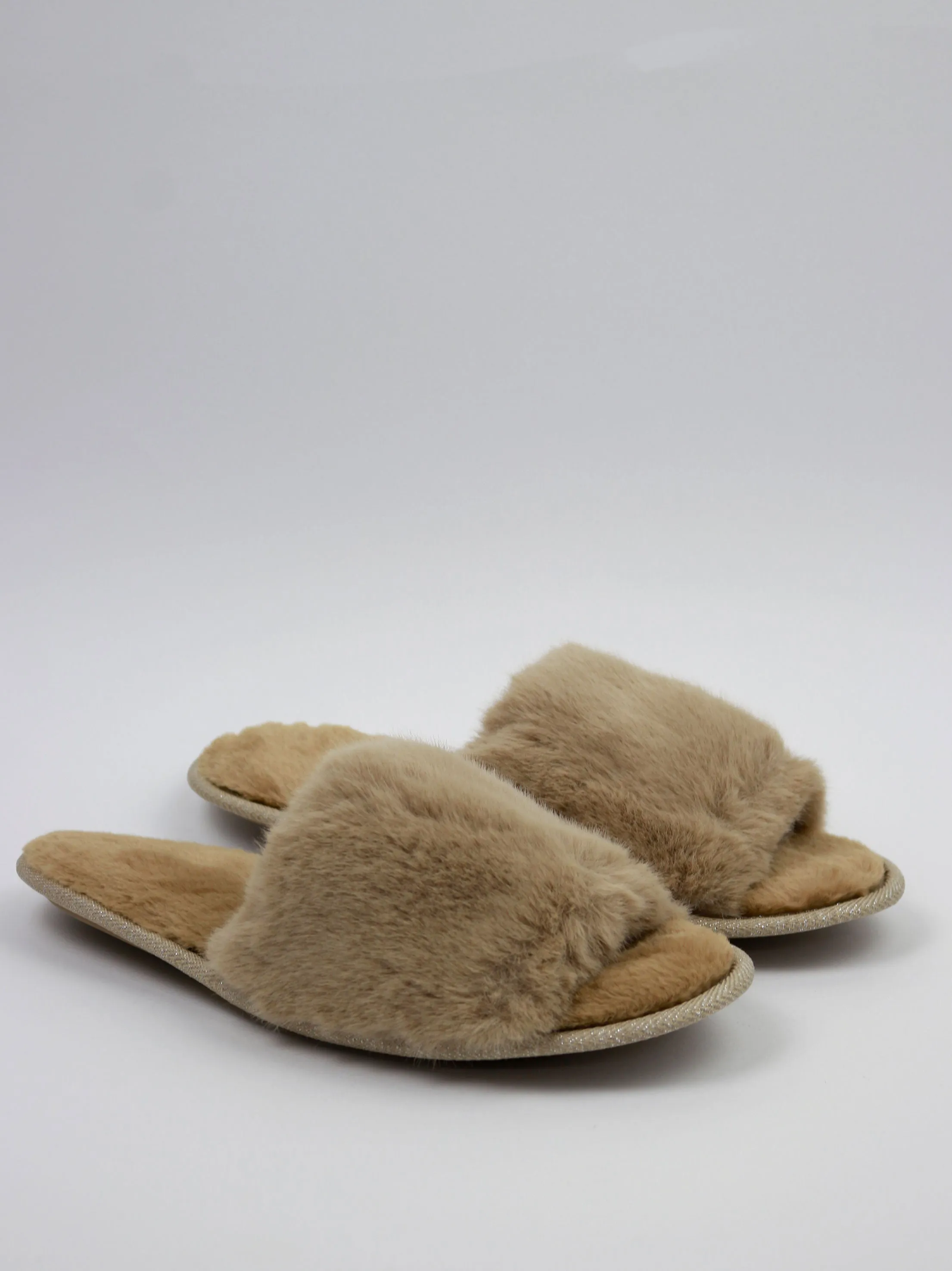 Women's Faux Fur Open Toe Slippers,Beige Slippers Foot Pain