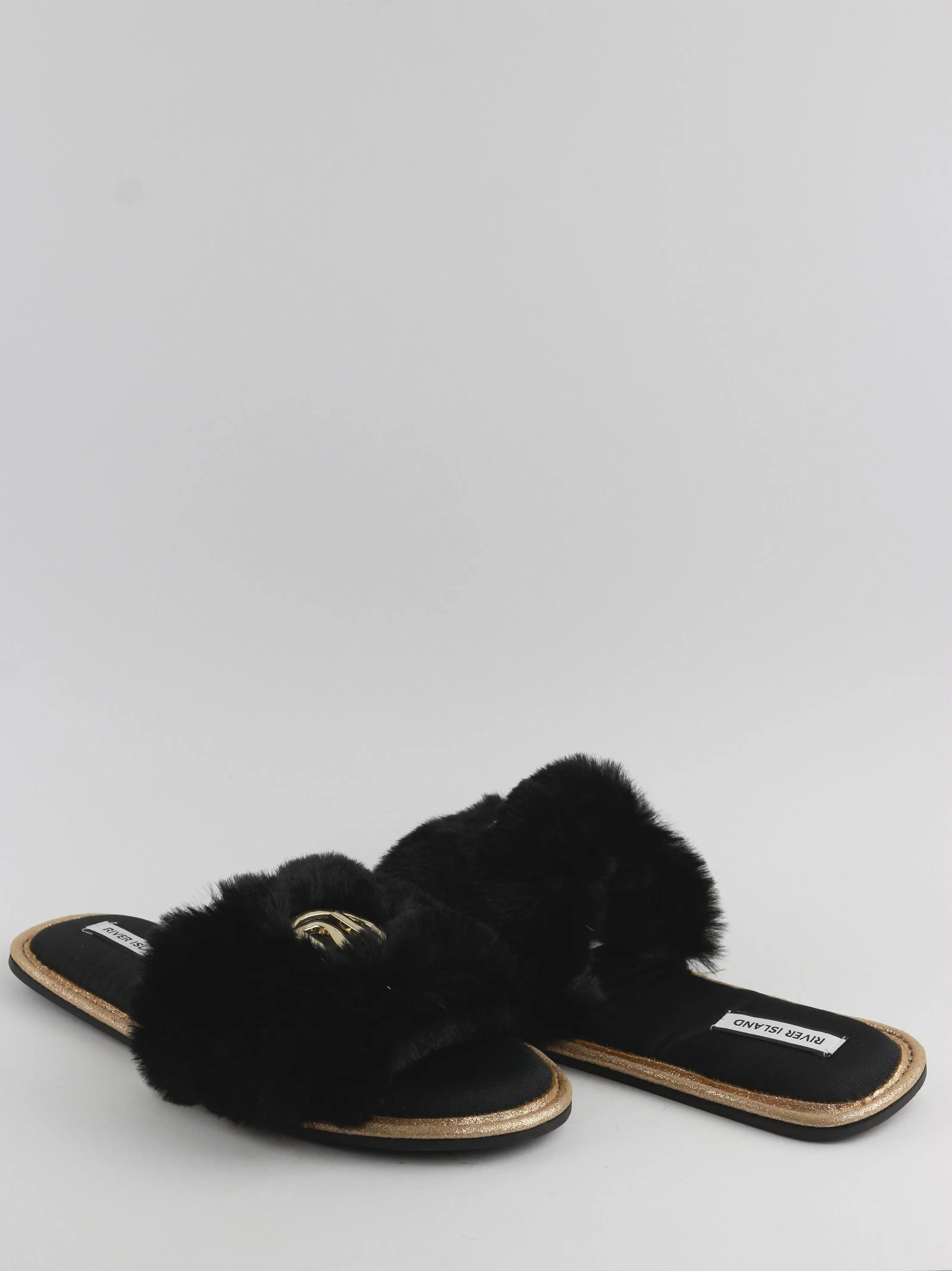 Define Slippers Women's  Faux Fur Open Toe Slippers,Black